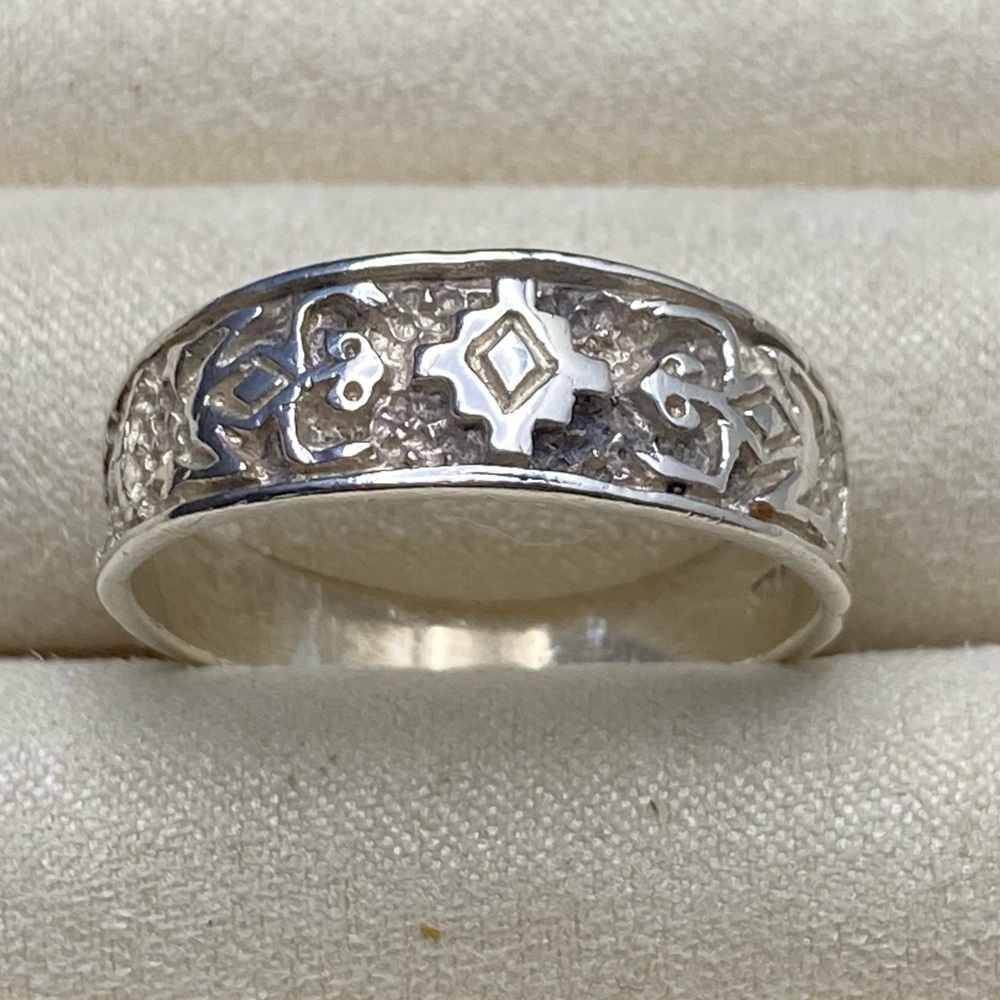 Vintage 925 Sterling Silver Southwestern Aztec Lizard Engraved Band Ring - Picture 3 of 16